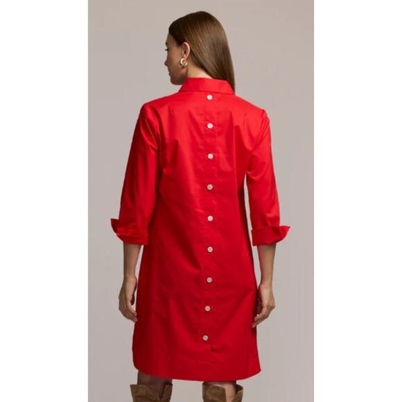 Hinson Wu Aileen 3/4 Sleeve Button Back Shirt Dress Poppy Red Womens Size XS NWT - Picture 2 of 11